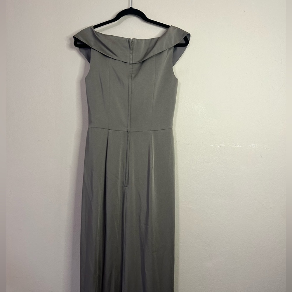 La Femme Ruched Jersey Column Gown in Pewter - Picture 5 of 10